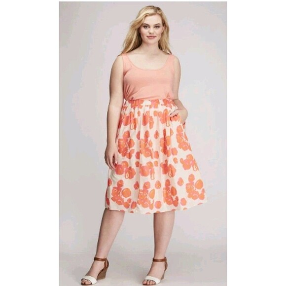 Lane Bryant Circle Skater Skirt 26/28 Neon Pink Pull On Pockets Midi Floral - Picture 1 of 7